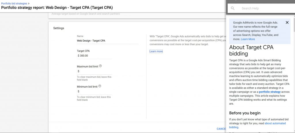 google ads target cpa bid strategy