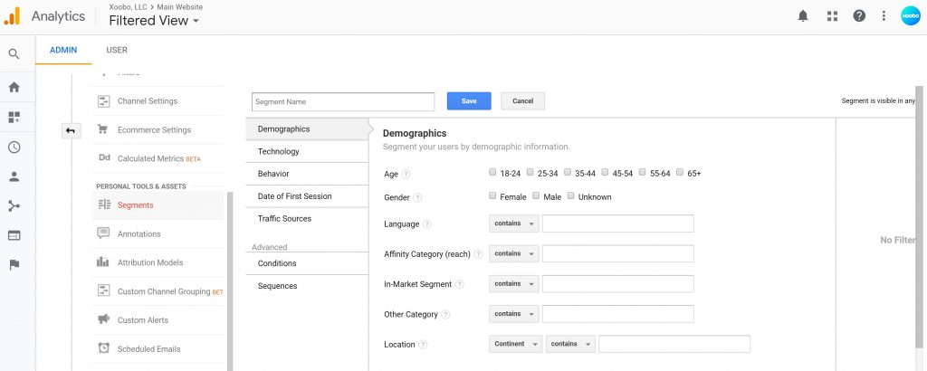 Google analytics segments