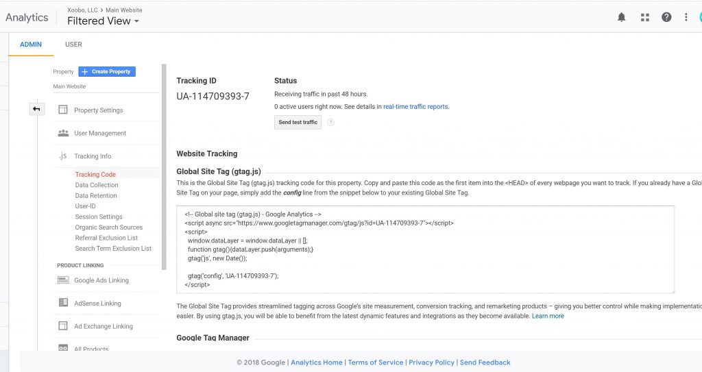 google anlaytics tracking code section