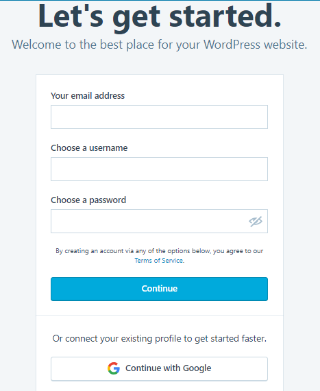 signing up for wordpress