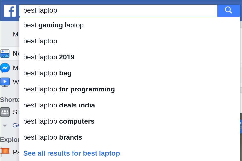 Facebook Autocomplete Suggestions