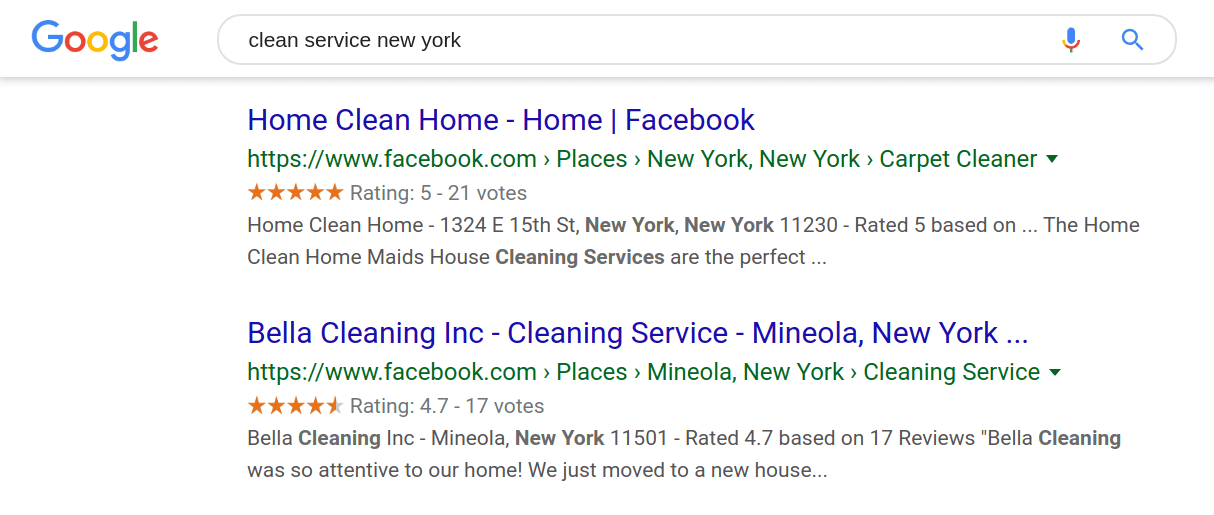 Google Result for a Business