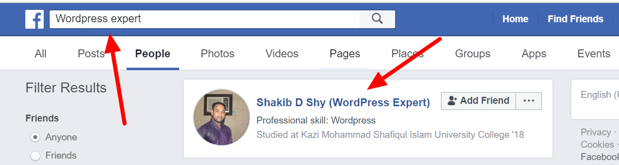 Using Keyword in the Facebook Profile Nickname