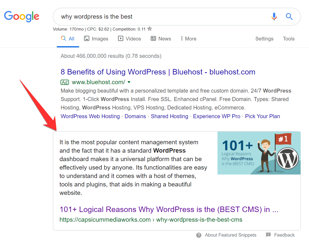 featured snippet in Google